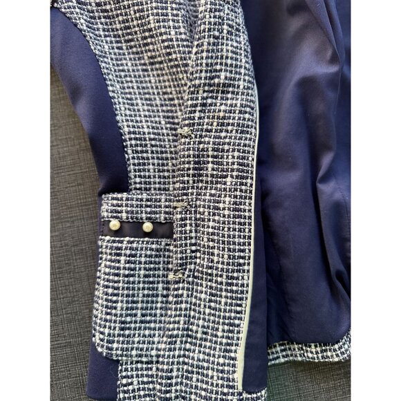 White House Black Market Womens 6 Blue White Pearl Blazer Jacket Long Sleeve - Picture 10 of 12